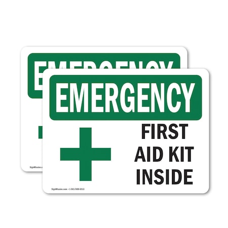 Signmission First Aid Kit Inside With Symbol, 7 in W x Rectangle, Vinyl Decal OS-2PACK-EM-D-57-L-10372
